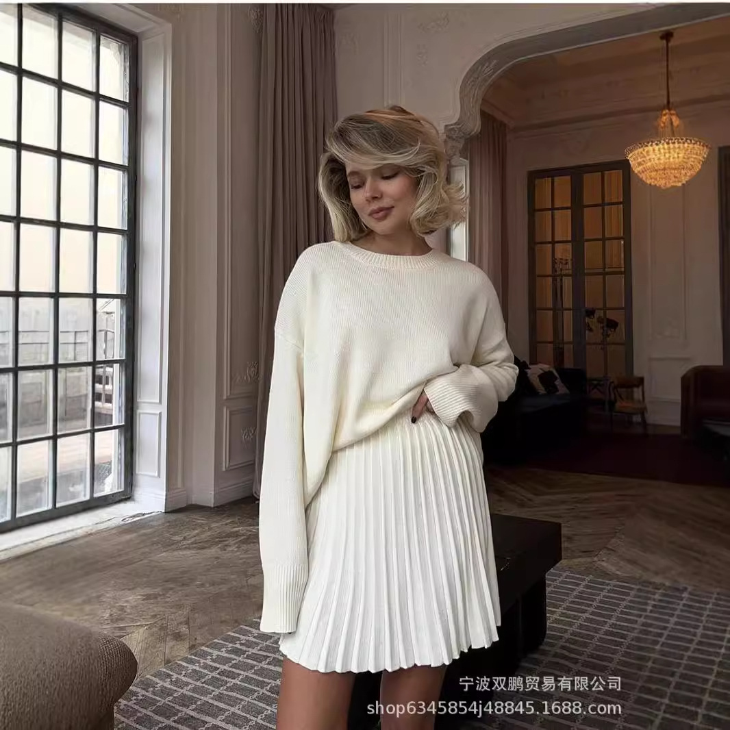Winter Clothing Ladies - Autumn Solid Color O-neck Sweater Dress