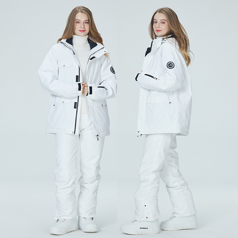 Ski Pants Waterproof - 10K Pure White Ski Suit for