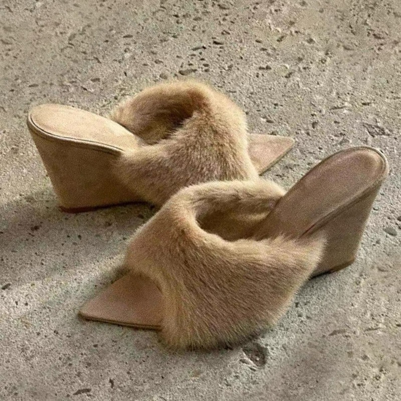 Fluffy Women Slippers Wedges P - огляд і ціна Winter Clothing Ladies